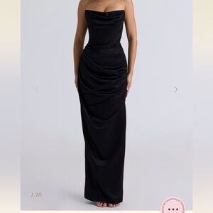 Black Strapless Draped Evening Dress